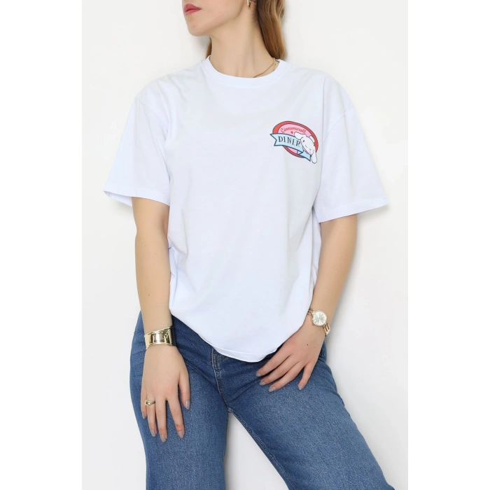 Baskılı Kompakt Penye Tişört Beyazsarı - 55044.1872.