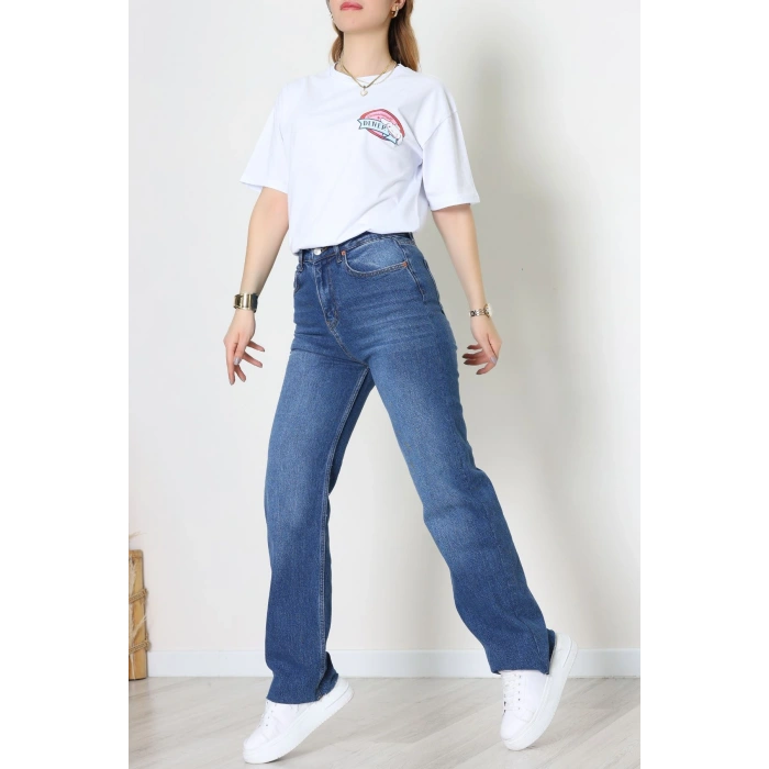 Baskılı Kompakt Penye Tişört Beyazsarı - 55044.1872.