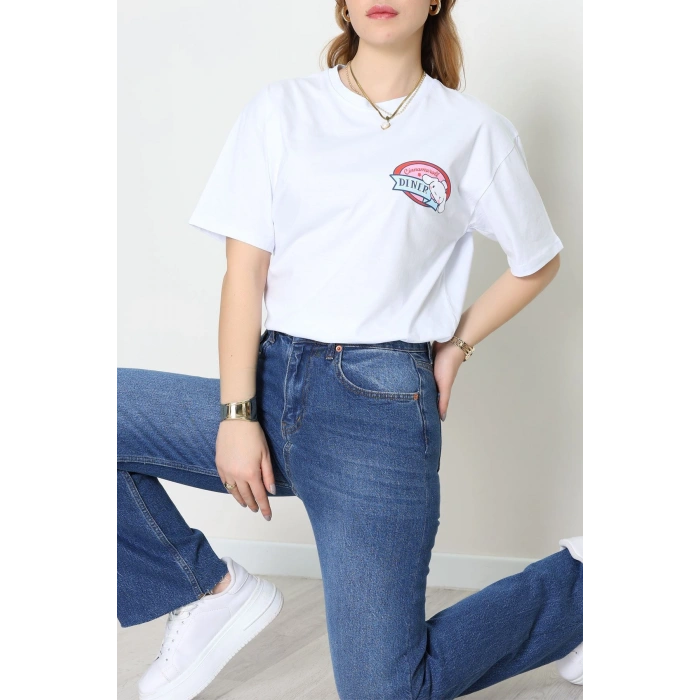 Baskılı Kompakt Penye Tişört Beyazsarı - 55044.1872.