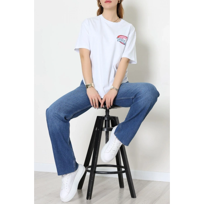 Baskılı Kompakt Penye Tişört Beyazsarı - 55044.1872.