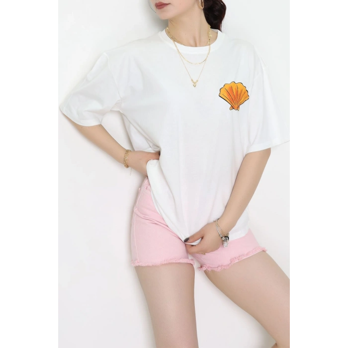 Baskılı Kompakt Penye Tişört Beyazturuncu - 55044.1872.