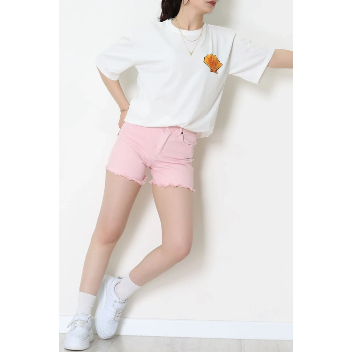 Baskılı Kompakt Penye Tişört Beyazturuncu - 55044.1872.