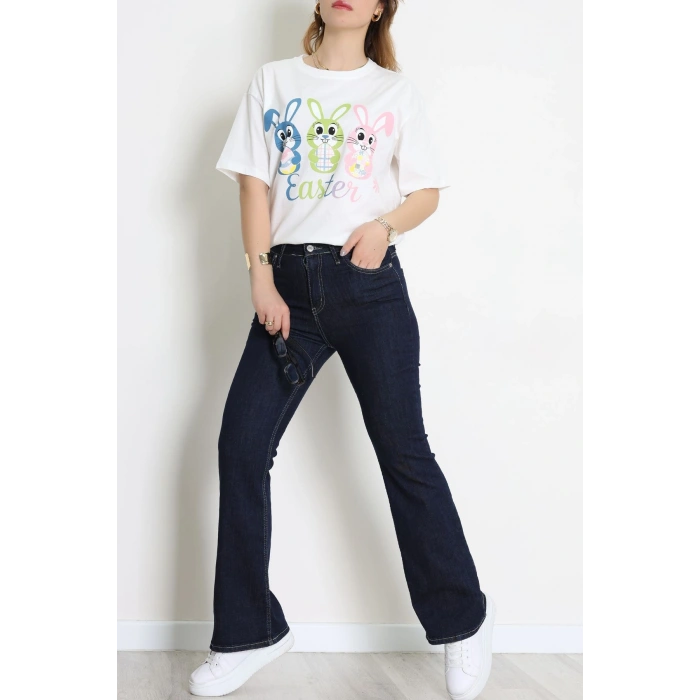 Baskılı Kompakt Penye Tişört Beyazyeşil - 55044.1872.