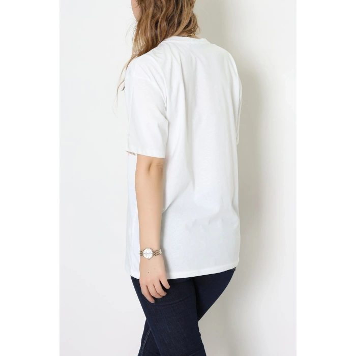 Baskılı Kompakt Penye Tişört Beyazyeşil - 55044.1872.