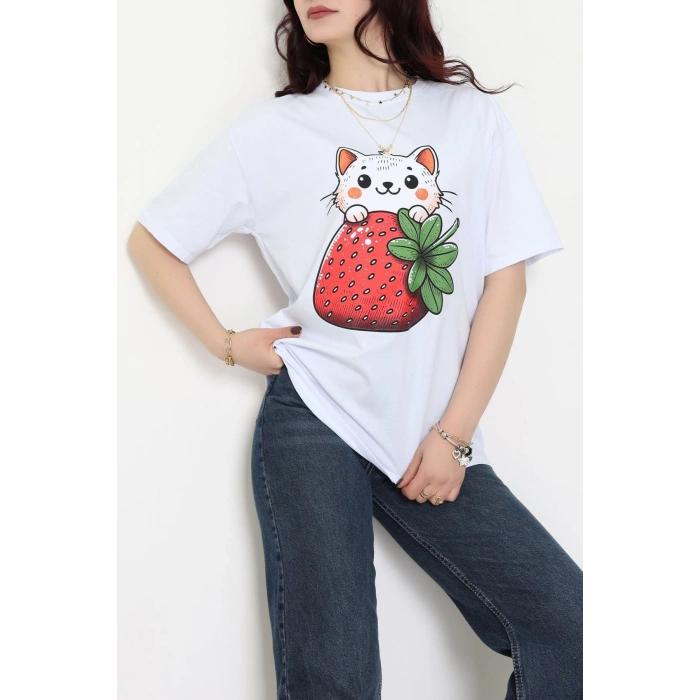 Baskılı Kompakt Penye Tişört Beyazyeşil1 - 55044.1872.