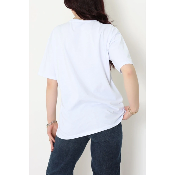 Baskılı Kompakt Penye Tişört Beyazyeşil1 - 55044.1872.