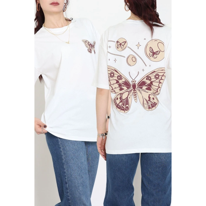 Baskılı Kompakt Penye Tişört Ekrukahve - 55044.1872.