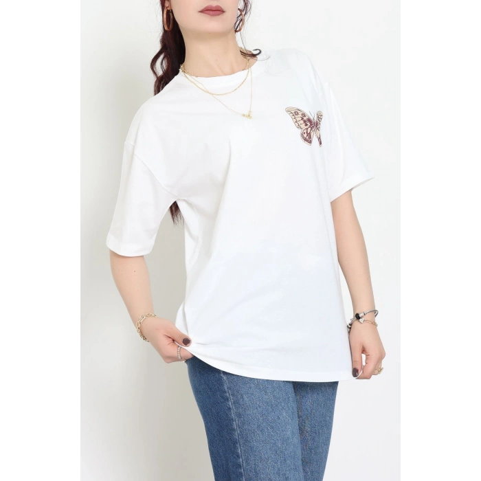 Baskılı Kompakt Penye Tişört Ekrukahve - 55044.1872.