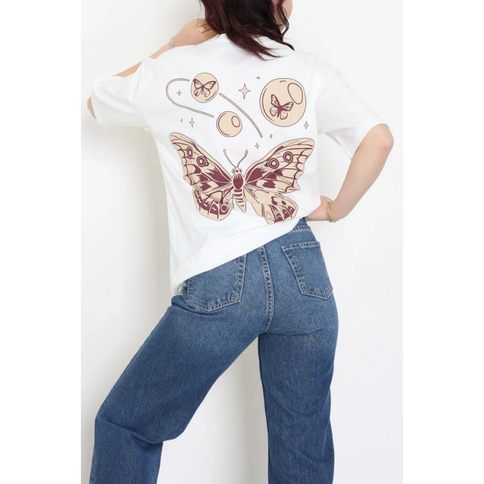 Baskılı Kompakt Penye Tişört Ekrukahve - 55044.1872.