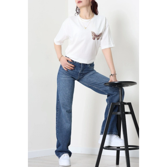 Baskılı Kompakt Penye Tişört Ekrukahve - 55044.1872.