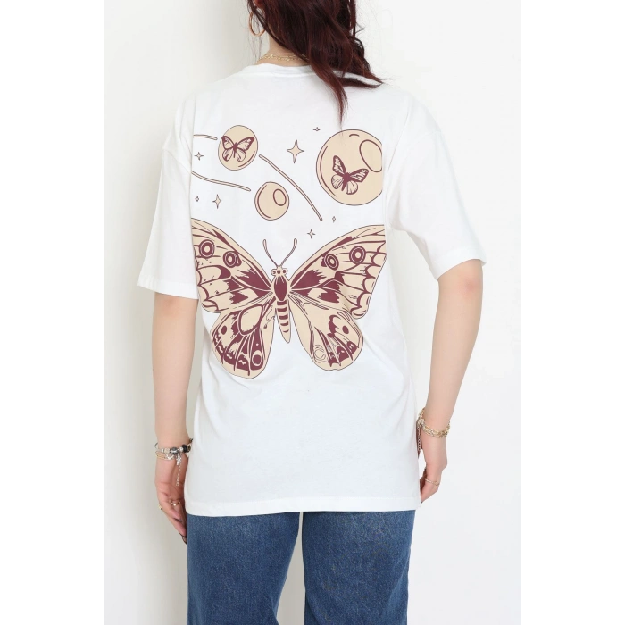 Baskılı Kompakt Penye Tişört Ekrukahve - 55044.1872.