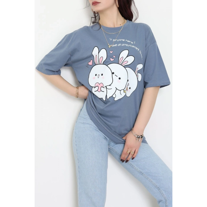 Baskılı Kompakt Penye Tişört Füme - 55044.1872.