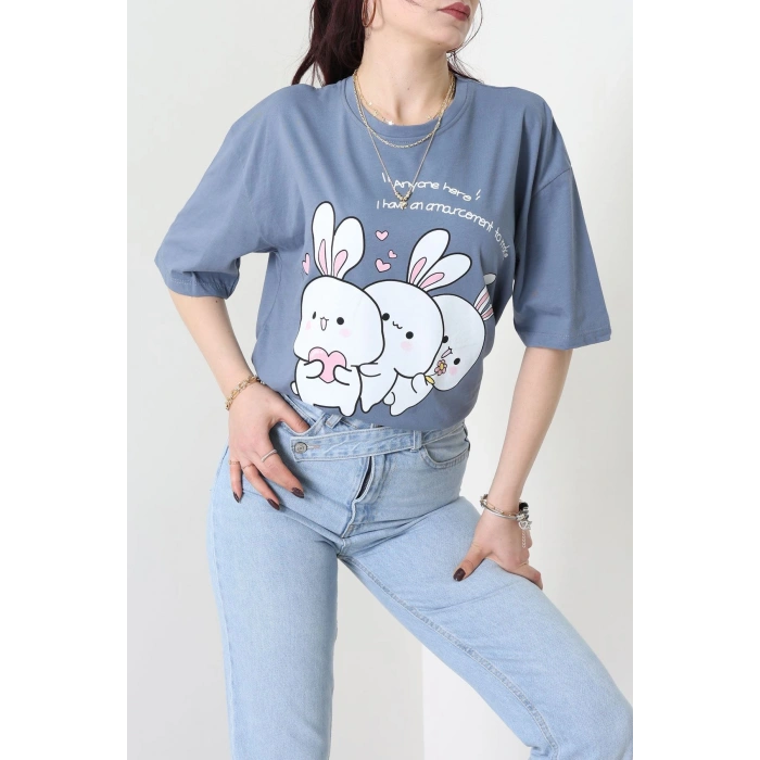 Baskılı Kompakt Penye Tişört Füme - 55044.1872.