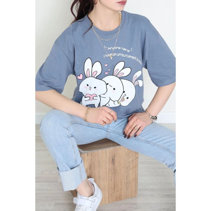 Baskılı Kompakt Penye Tişört Füme - 55044.1872.