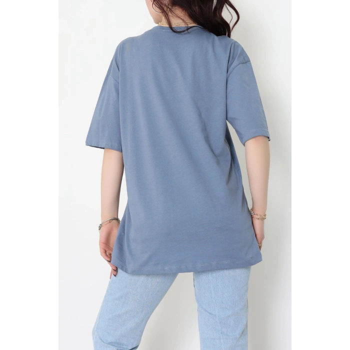 Baskılı Kompakt Penye Tişört Füme - 55044.1872.