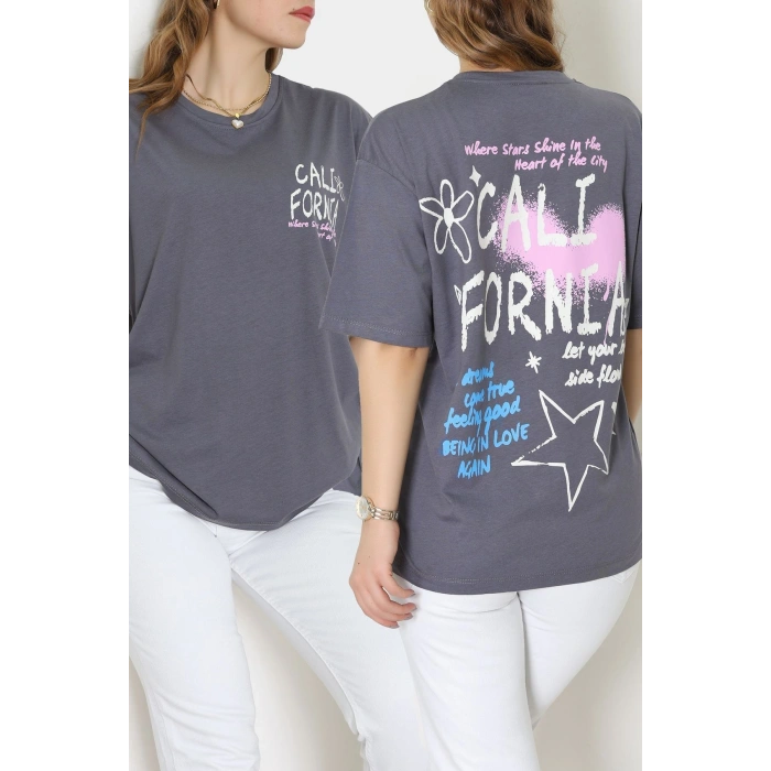 Baskılı Kompakt Penye Tişört Grikrem - 55044.1872.