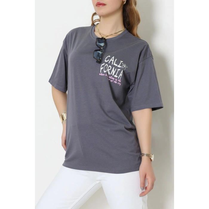 Baskılı Kompakt Penye Tişört Grikrem - 55044.1872.