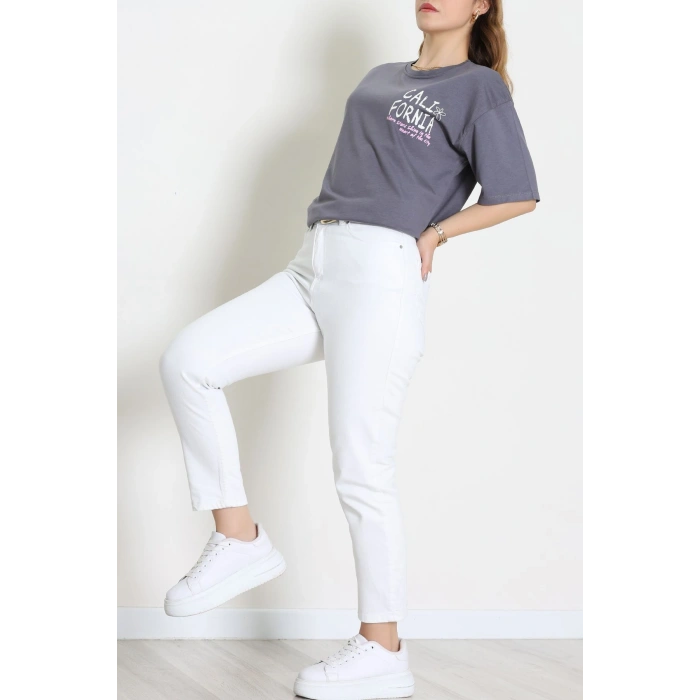 Baskılı Kompakt Penye Tişört Grikrem - 55044.1872.