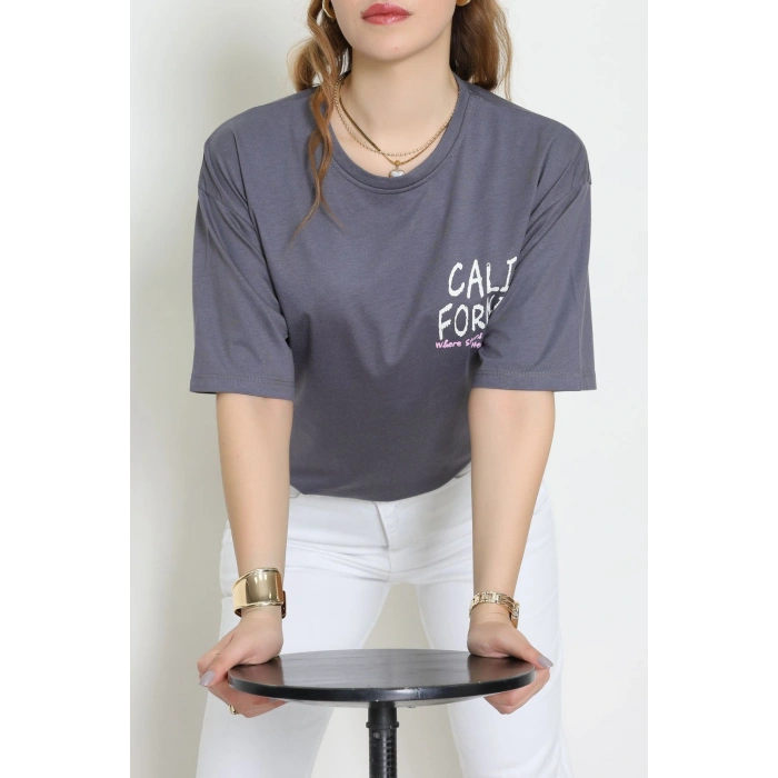 Baskılı Kompakt Penye Tişört Grikrem - 55044.1872.