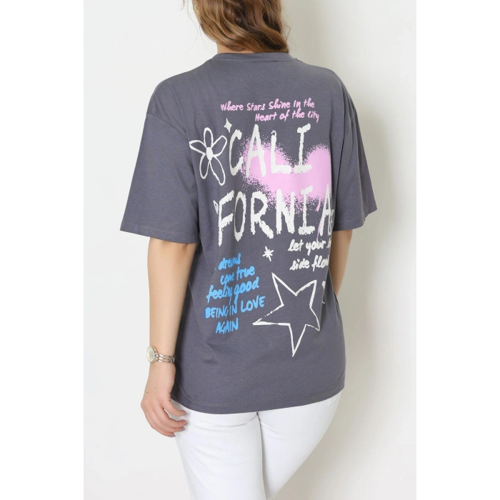 Baskılı Kompakt Penye Tişört Grikrem - 55044.1872.