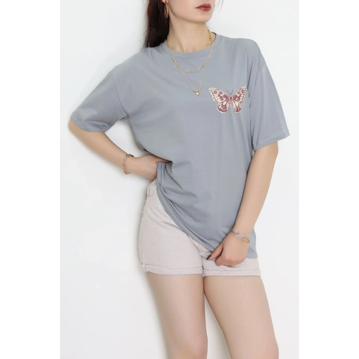 Baskılı Kompakt Penye Tişört Grikrem1 - 55044.1872.