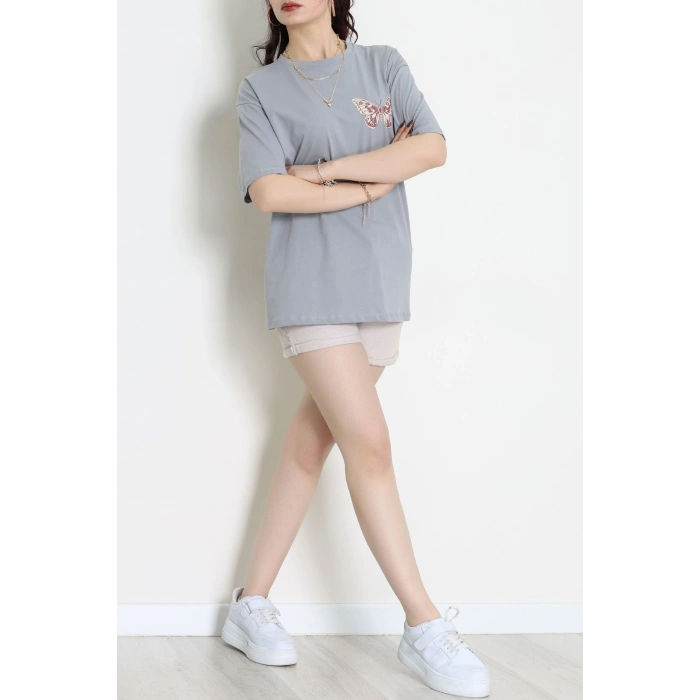 Baskılı Kompakt Penye Tişört Grikrem1 - 55044.1872.