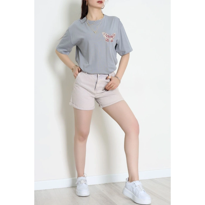 Baskılı Kompakt Penye Tişört Grikrem1 - 55044.1872.