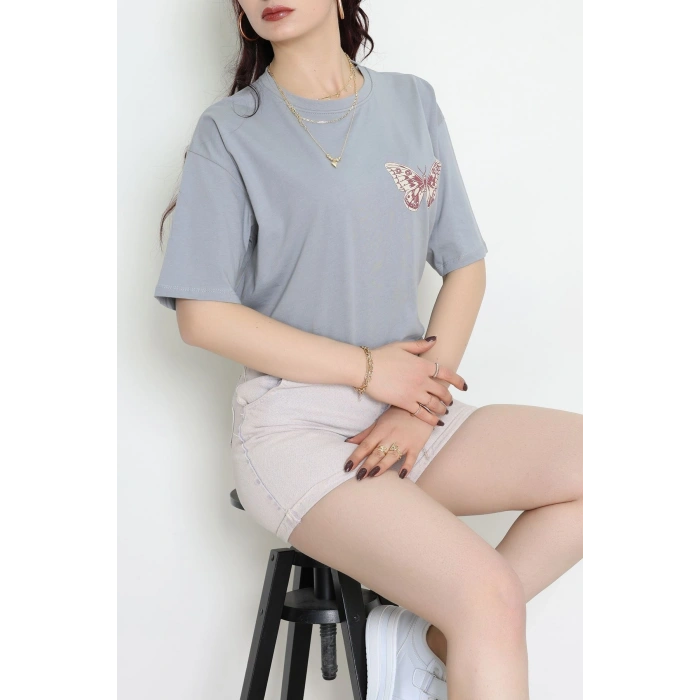 Baskılı Kompakt Penye Tişört Grikrem1 - 55044.1872.