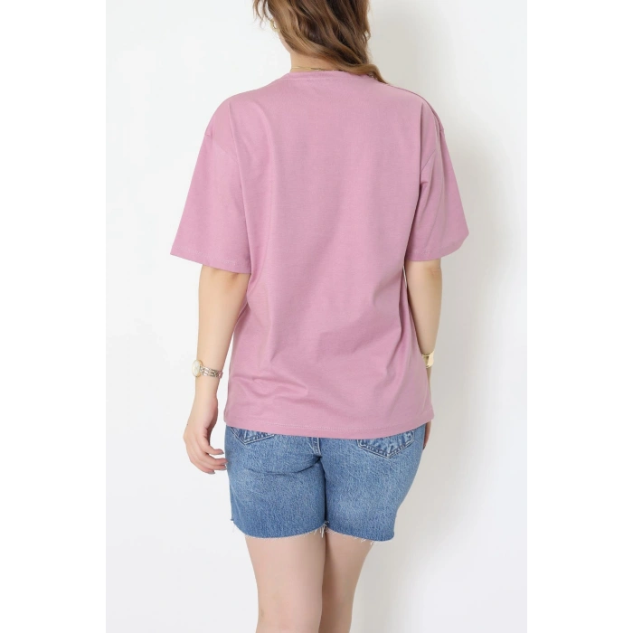 Baskılı Kompakt Penye Tişört Gülkurusu - 55044.1872.