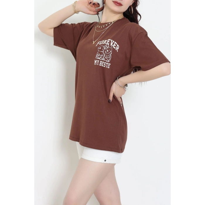 Baskılı Kompakt Penye Tişört Kahvebeyaz - 55044.1872.