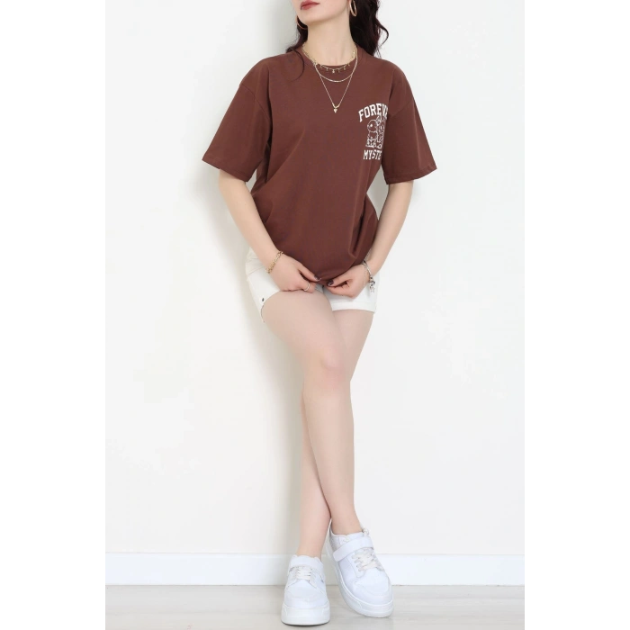 Baskılı Kompakt Penye Tişört Kahvebeyaz - 55044.1872.