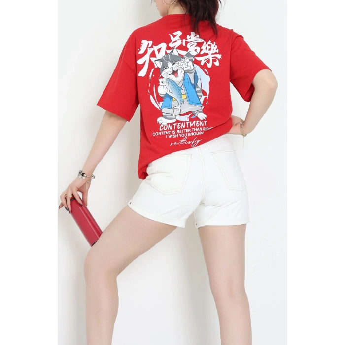 Baskılı Kompakt Penye Tişört Kırmızımavi - 55044.1872.