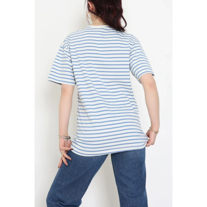 Baskılı Kompakt Penye Tişört Kremmavi - 55044.1872.