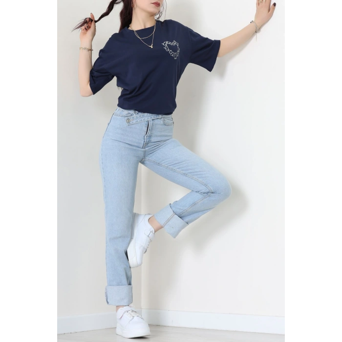 Baskılı Kompakt Penye Tişört Lacibeyaz - 55044.1872.