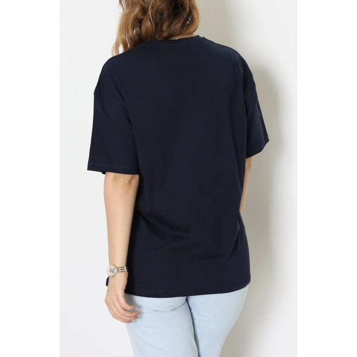 Baskılı Kompakt Penye Tişört Lacivertgri - 55044.1872.