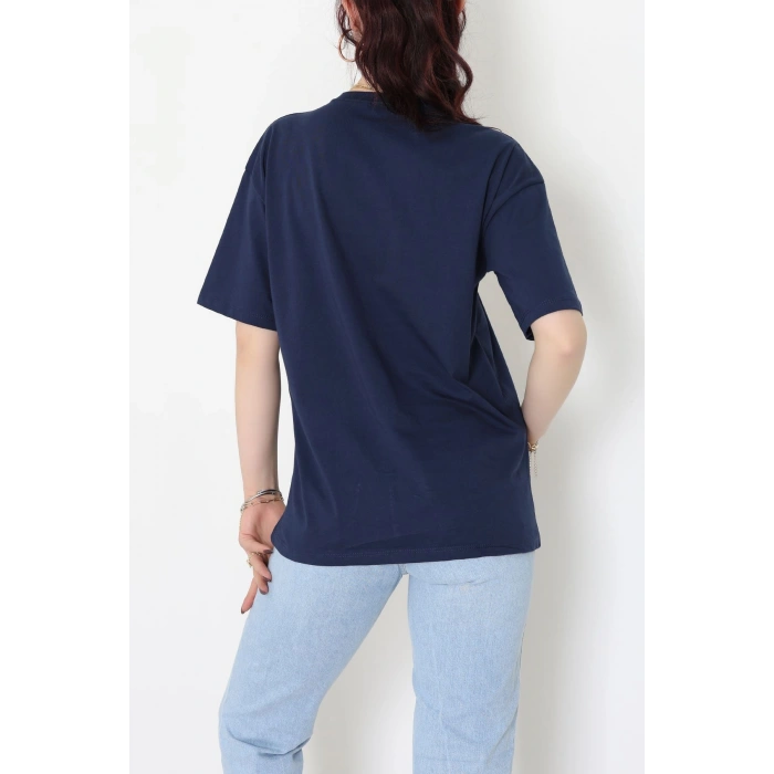 Baskılı Kompakt Penye Tişört Lacivertleopar - 55044.1872.