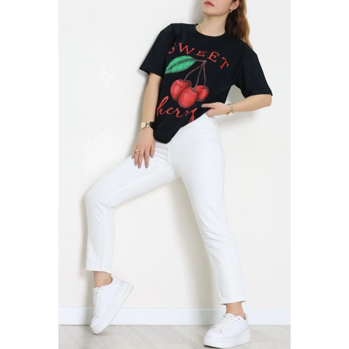 Baskılı Kompakt Penye Tişört Lacivertyeşil - 55044.1872.