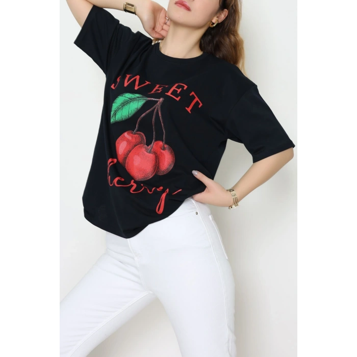 Baskılı Kompakt Penye Tişört Lacivertyeşil - 55044.1872.