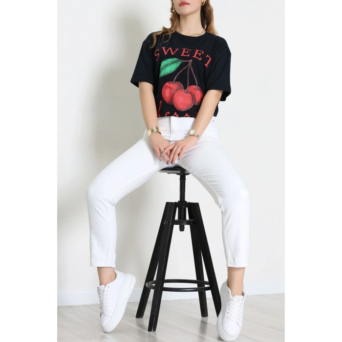 Baskılı Kompakt Penye Tişört Lacivertyeşil - 55044.1872.