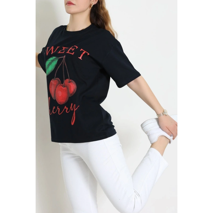 Baskılı Kompakt Penye Tişört Lacivertyeşil - 55044.1872.