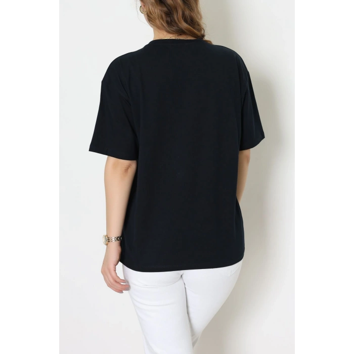 Baskılı Kompakt Penye Tişört Lacivertyeşil - 55044.1872.