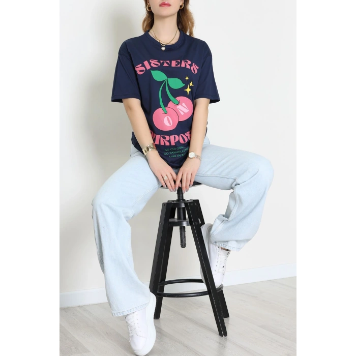 Baskılı Kompakt Penye Tişört Laciyeşil - 55044.1872.