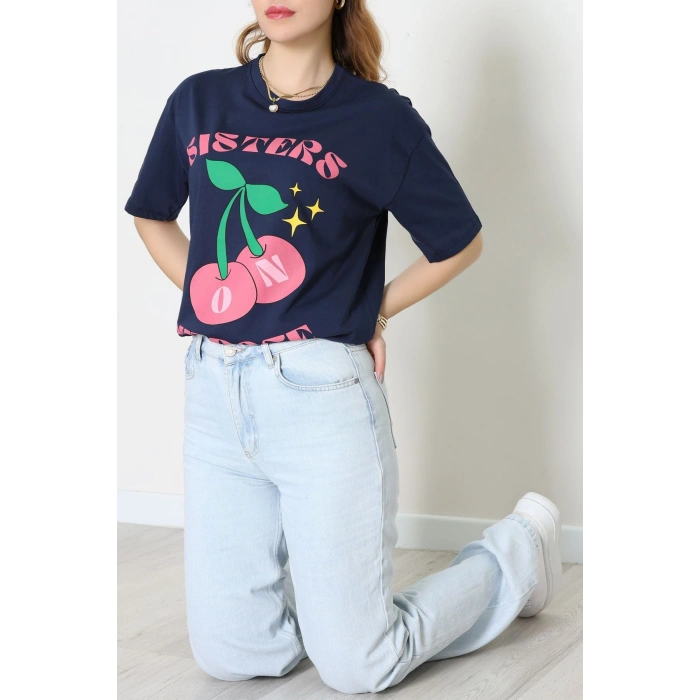 Baskılı Kompakt Penye Tişört Laciyeşil - 55044.1872.