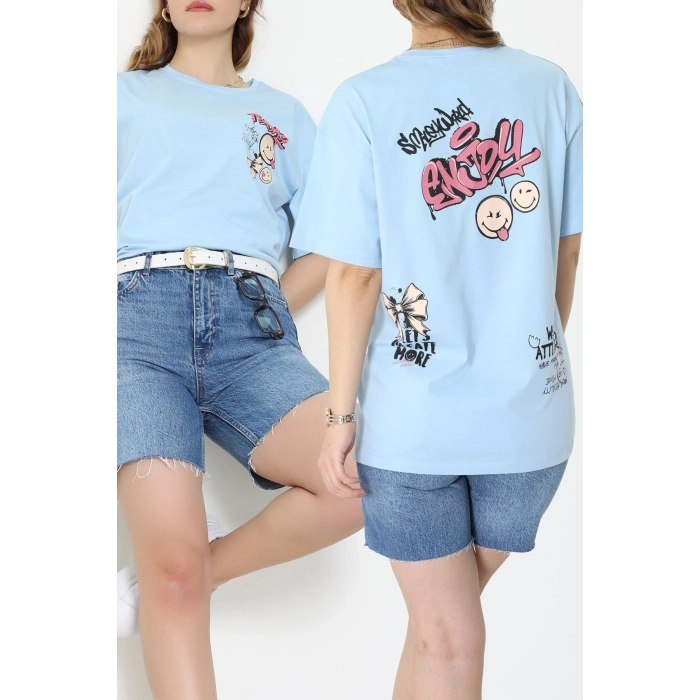 Baskılı Kompakt Penye Tişört Mavikırmızı - 55044.1872.