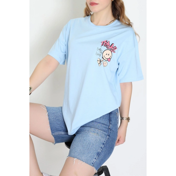 Baskılı Kompakt Penye Tişört Mavikırmızı - 55044.1872.