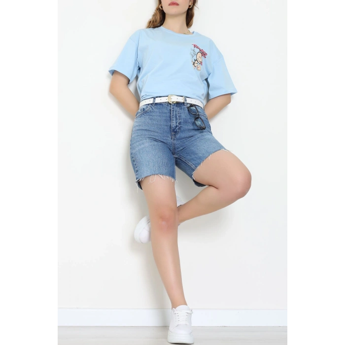 Baskılı Kompakt Penye Tişört Mavikırmızı - 55044.1872.