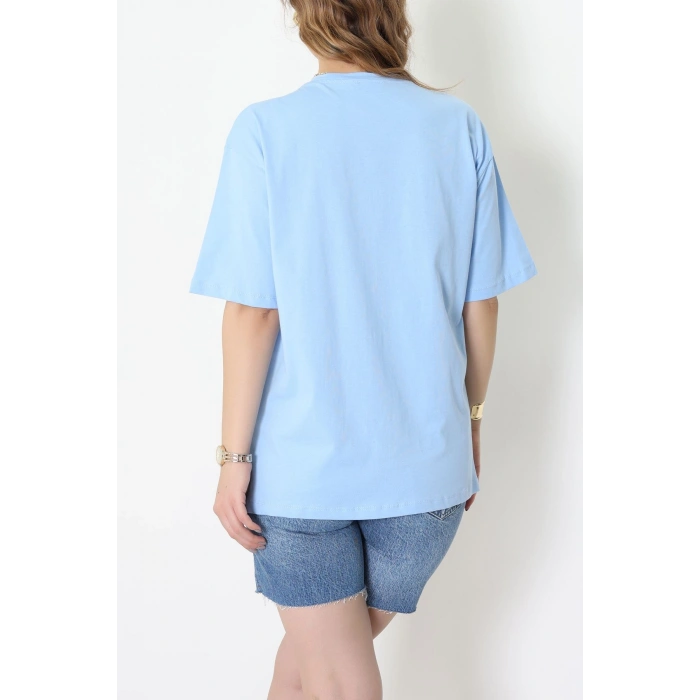 Baskılı Kompakt Penye Tişört Mavikrem1 - 55044.1872.