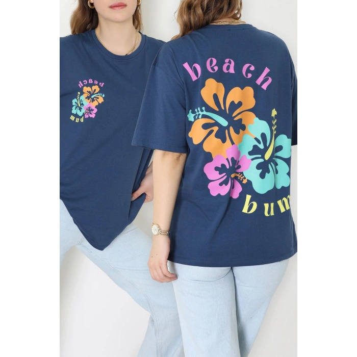 Baskılı Kompakt Penye Tişört Mavipembe - 55044.1872.