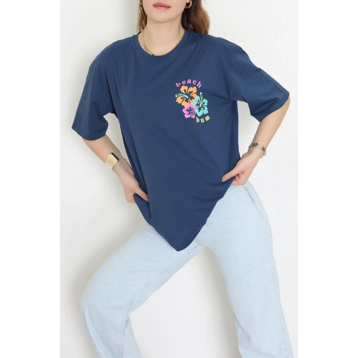 Baskılı Kompakt Penye Tişört Mavipembe - 55044.1872.