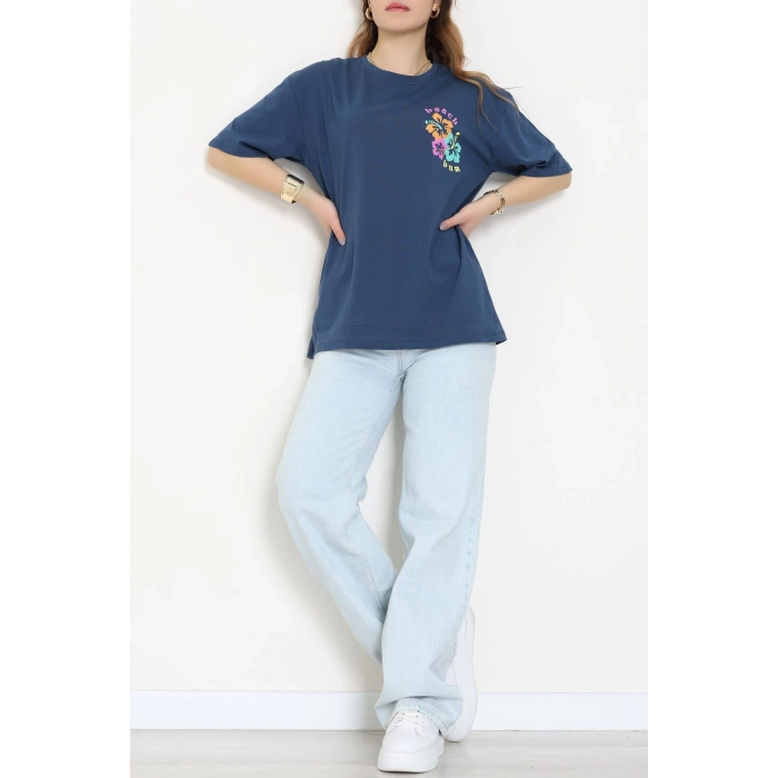 Baskılı Kompakt Penye Tişört Mavipembe - 55044.1872.